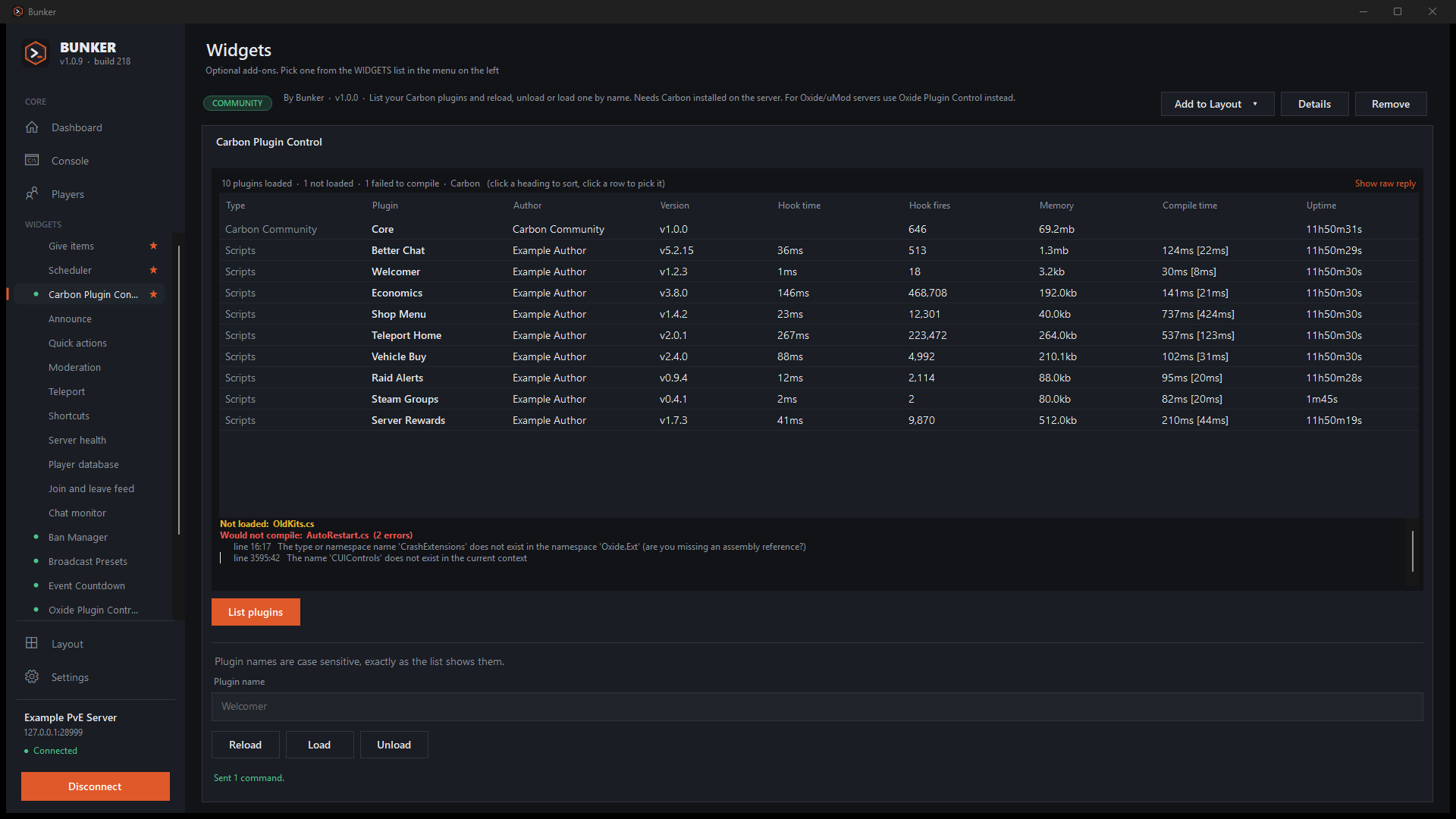 Plugin table