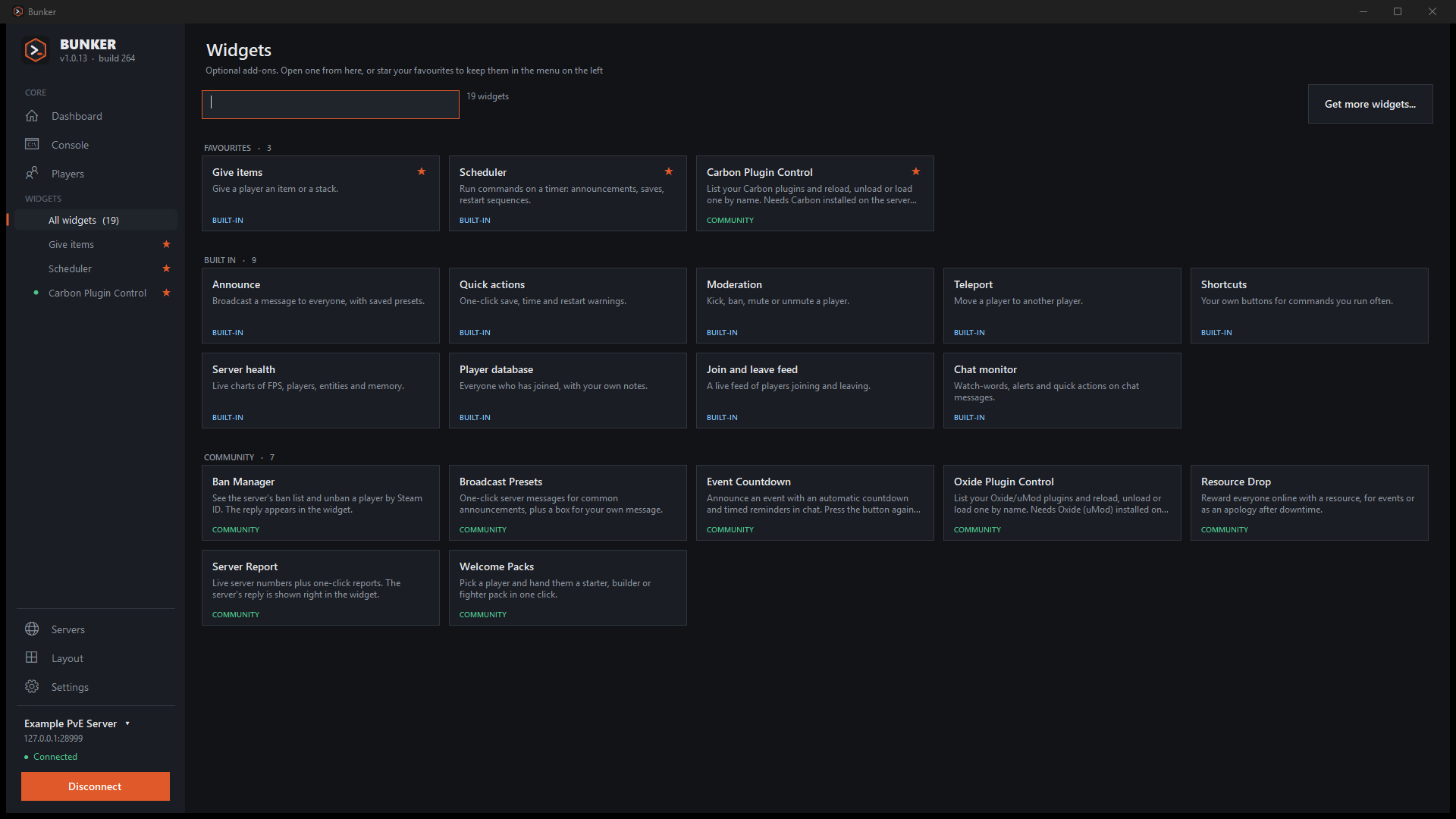 Widgets page